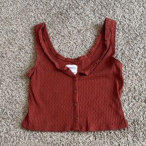 Eyeshadow Terracotta Button-Up Crop Top